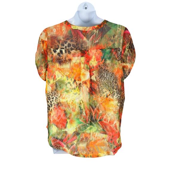 Chico's Top Womens 3 Multicolor Cheetah Floral Summer Surprise Mesh Overlay - Picture 5 of 12